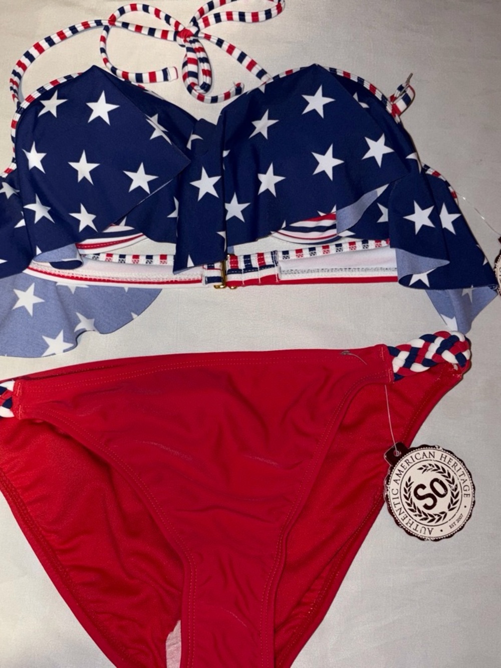 Women's Star-Print Ruffle Bikini Set - Navy & Red